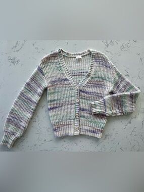 Girls' Pastel Multistripe V-Neck Cardigan Sweater - Lavender & Mint